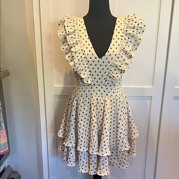 Line and Dot Ruffle Polka Dot Mini Dress - Picture 1 of 10